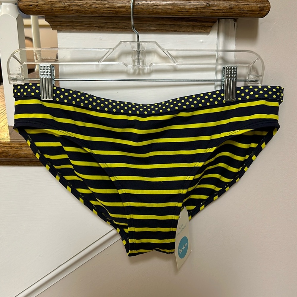 Boden NWT navy and yellow striped polka dot bikini bottoms